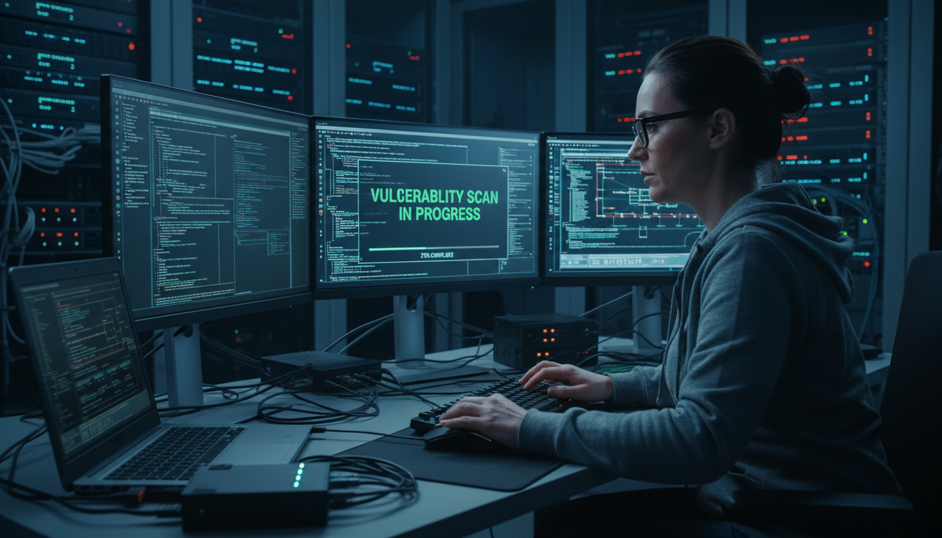 Vulnerability scanning helps pinpoint where controls are needed most. IT security professional conducting a vulnerability scan on a computer network system
