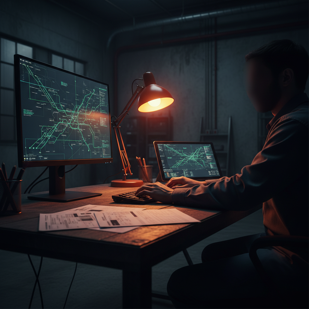 Precision route planning is the foundation of efficient local freight movement. A logistics dispatcher reviewing shipment routes on dual monitors in a professional office environment with warm lighting.