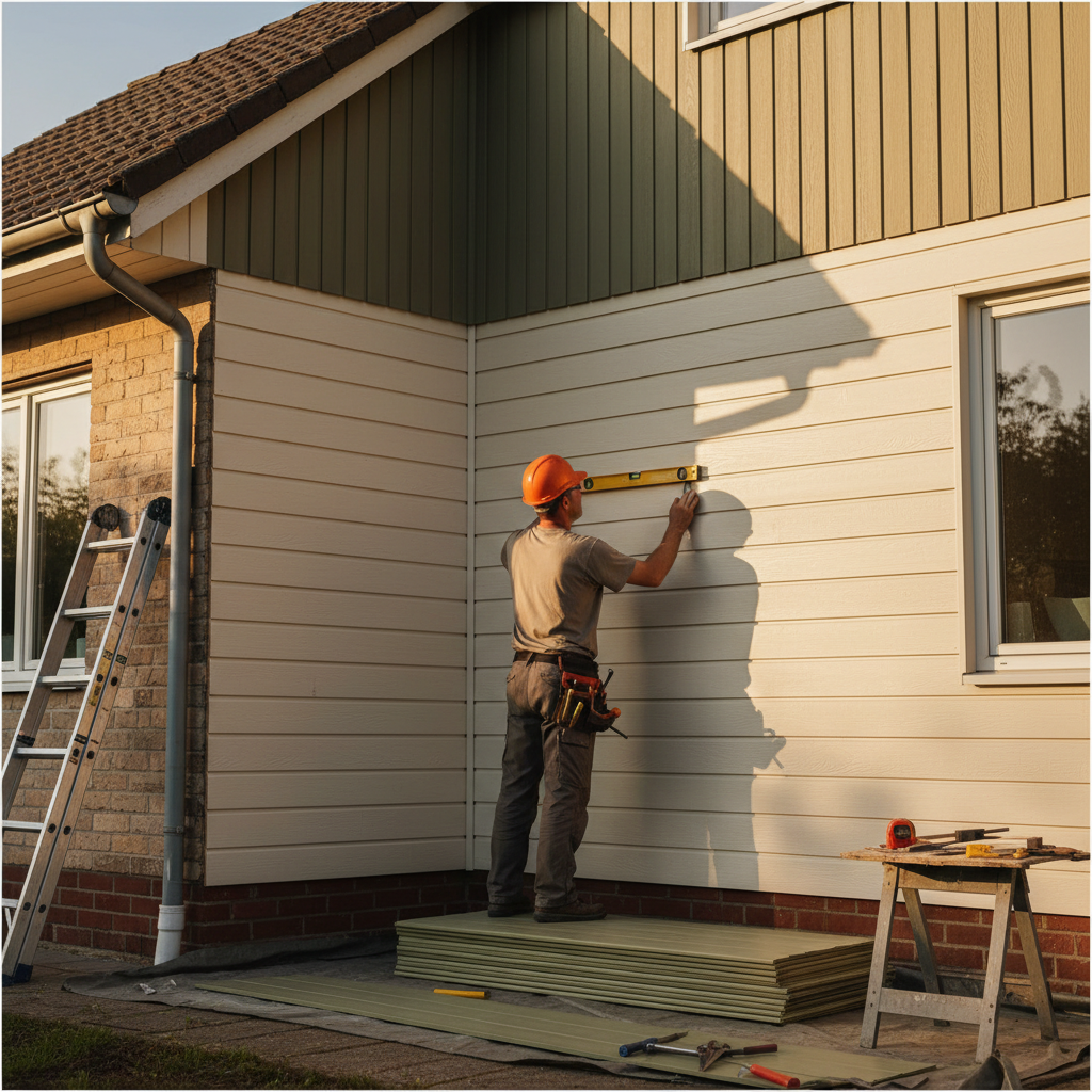 Professional installation is key to ensuring siding handles Utah's extreme temperature swings. A technician carefully installing new siding panels on a residential home to ensure a weather-resistant finish.
