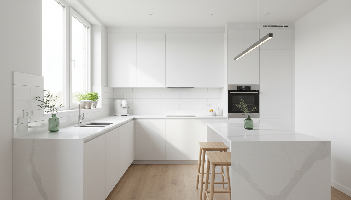 High-quality finishes and bright lighting increase both home value and daily safety. A bright, clean small kitchen remodel that maximizes space and natural light for better visibility.