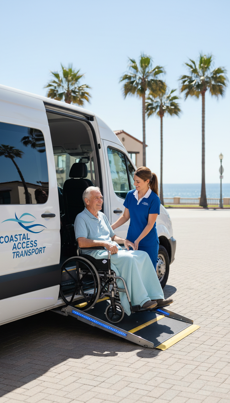Personalized care and physical assistance influence the overall cost of medical transit services. RideRx caregiver carefully assisting a patient in a wheelchair, providing essential support beyond simple transport.