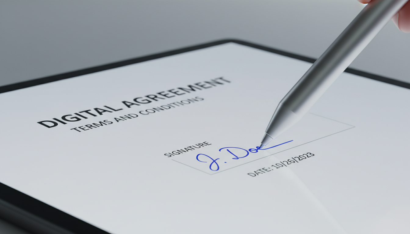 Compliant electronic signatures are the gold standard for SOP approvals in 2026. A close up of a finger completing an electronic signature on a tablet for a policy document.