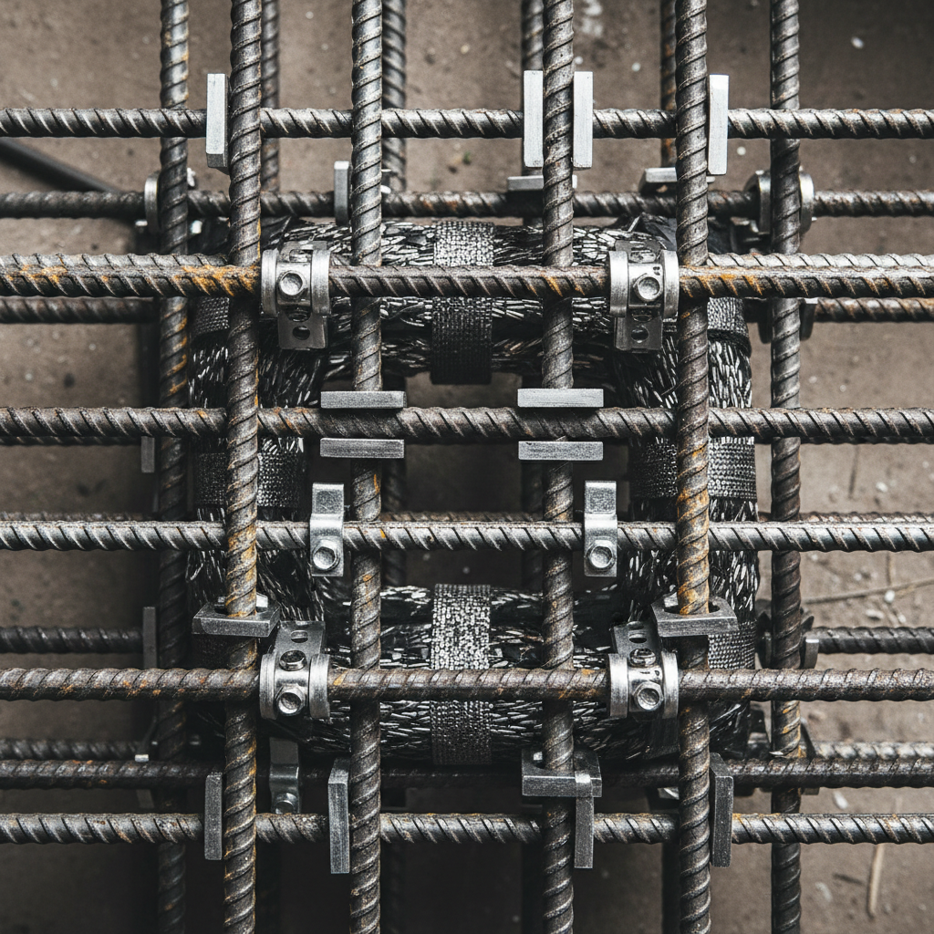 Proper internal reinforcement is the first line of defense against Utah's shifting soils. Overhead view of steel reinforcement bars and industrial construction materials for structural concrete.