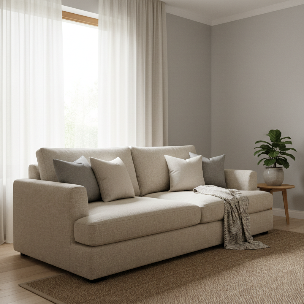 A clean, odor-free sofa is much more likely to secure a high cash offer. Clean fabric sofa in a bright living room without visible stains or damage