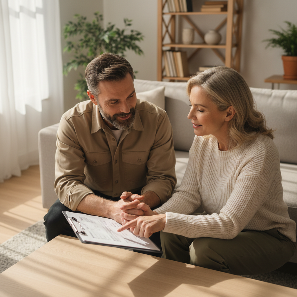 Professional cleaners use structured checklists to ensure no detail, from baseboards to vents, is missed before your house hits the market. A professional cleaner reviewing a detailed cleaning checklist and estimate with a homeowner in Carbon County.