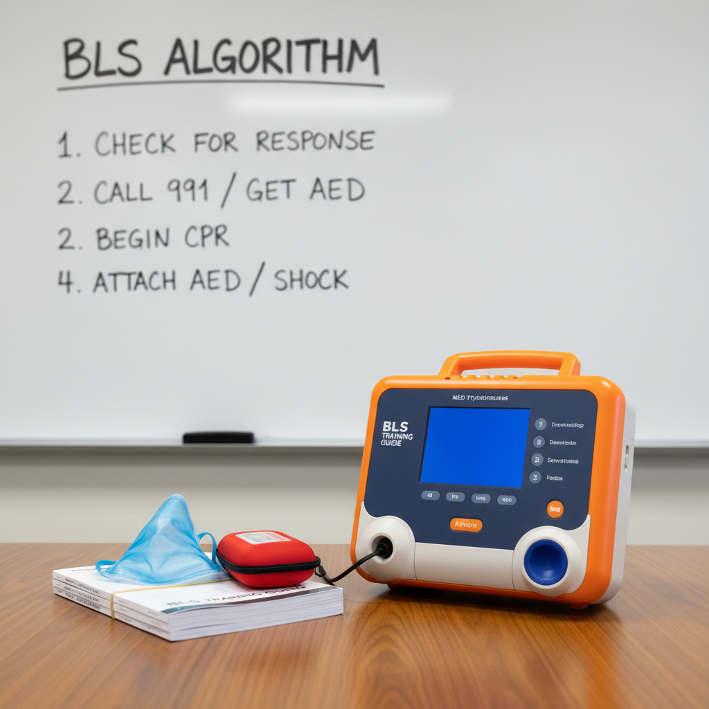 Being prepared with the right tools can make all the difference in an overdose emergency. An AED training device next to a pocket mask and training materials in a professional classroom setting.