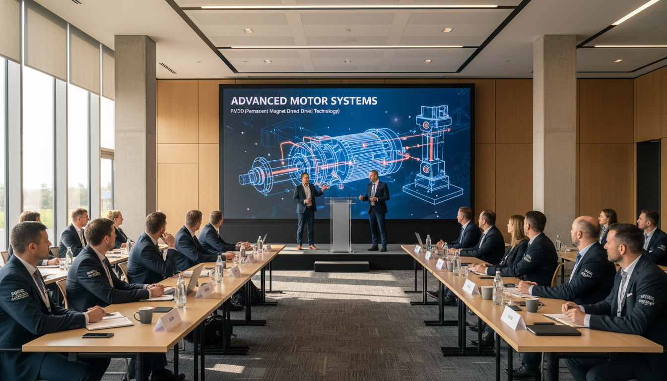 Canada's heavy industry teams are actively navigating the 2026 electrification transition. Professional industrial team working in a modern office reviewing energy transition documentation with natural lighting