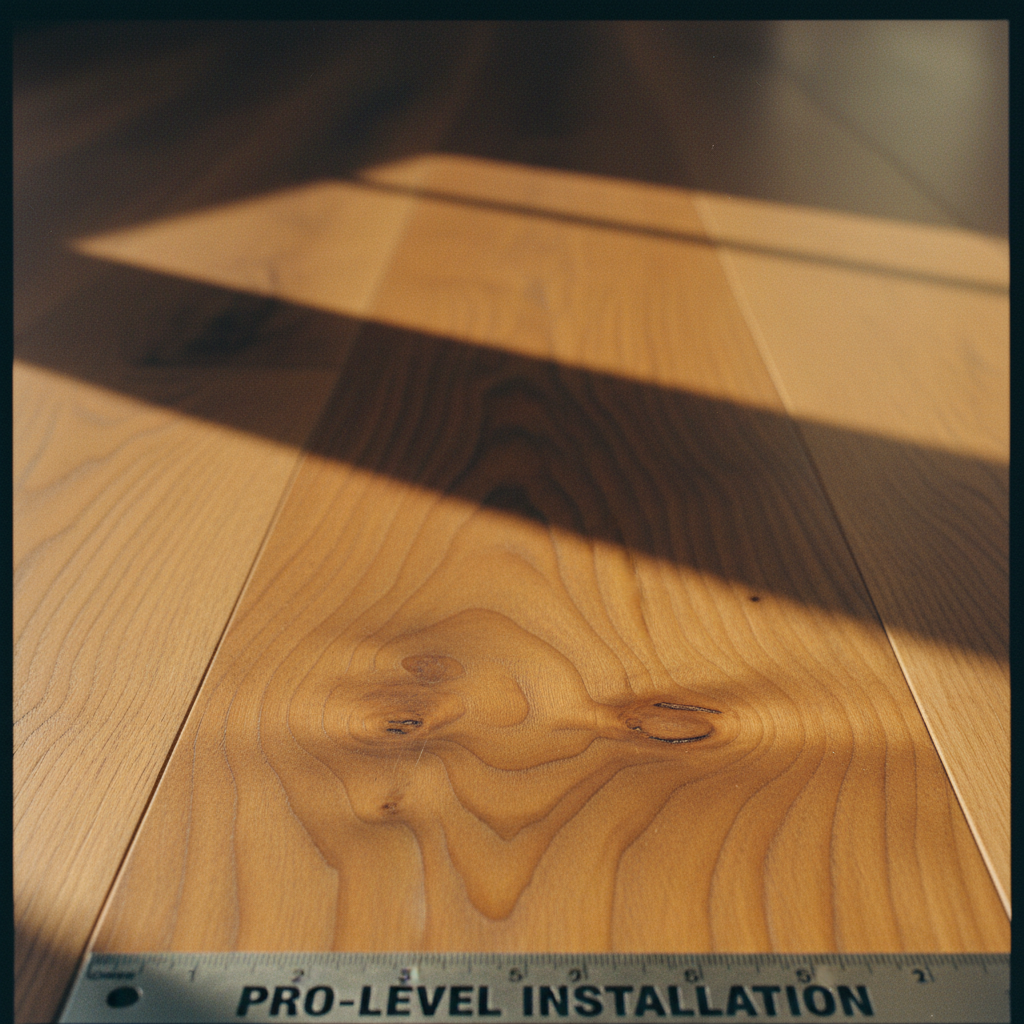 Engineered hardwood offers the beauty of natural grain with better stability in dry climates. Detailed close-up of engineered hardwood flooring grain illuminated by natural sunlight.