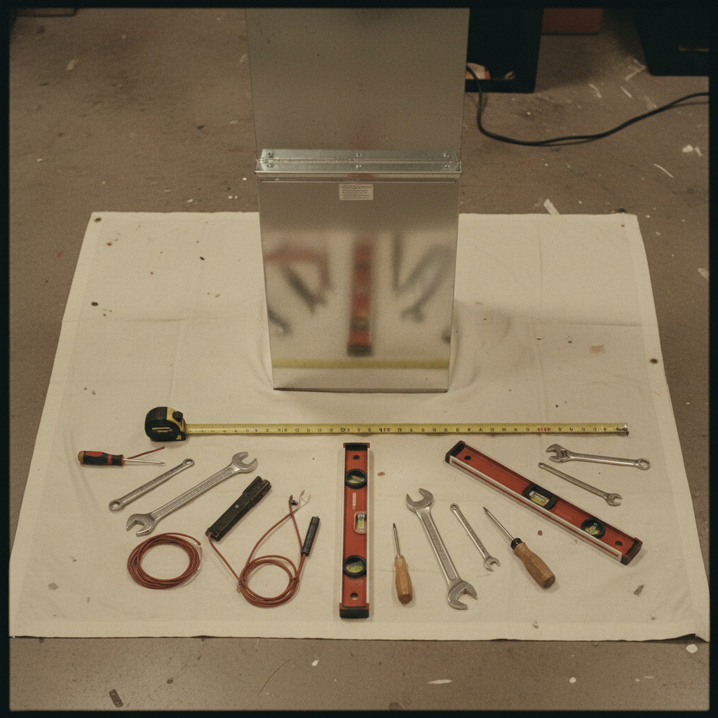 A professional installation starts with precision tools and a clear plan to meet Ontario safety codes. A clean and organized installation workspace with tools like a level and tape measure laid out properly.