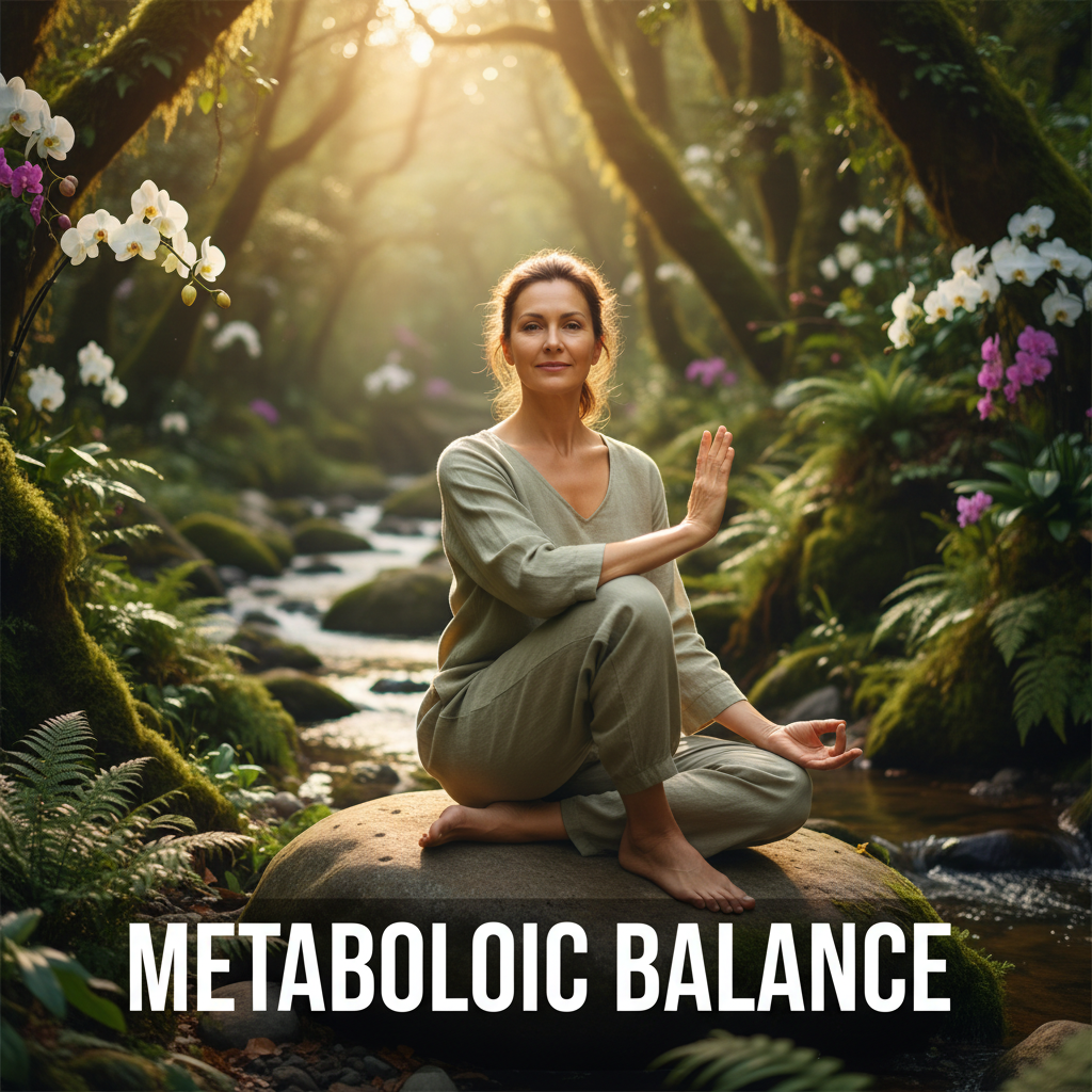Understanding the link between insulin sensitivity and midlife metabolism is key to reversing weight gain. Infographic style visual depicting metabolism optimization and insulin sensitivity during the menopause transition.