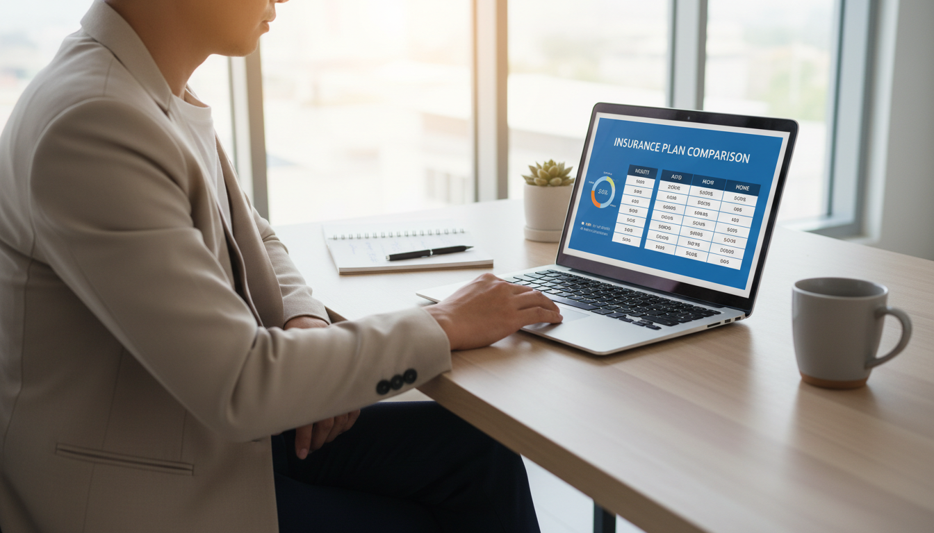 A data-driven approach can help high earners offset the impact of annual premium increases. Professional in business attire reviewing financial charts and insurance plan cost breakdowns on a laptop.