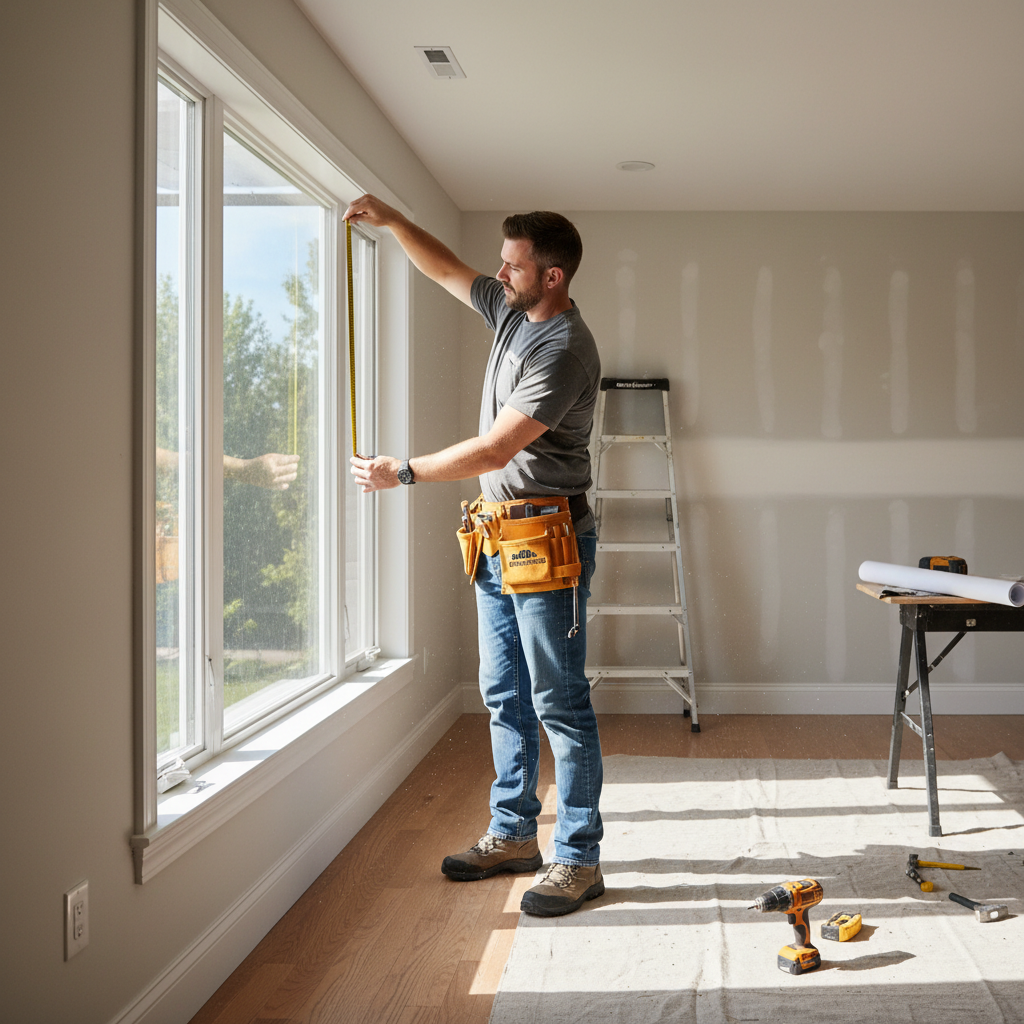 Mandatory repairs and inspections can significantly drain a seller's budget before the house even hits the market. A contractor inspecting a residential wall and window with a measuring tape during a pre-sale inspection.