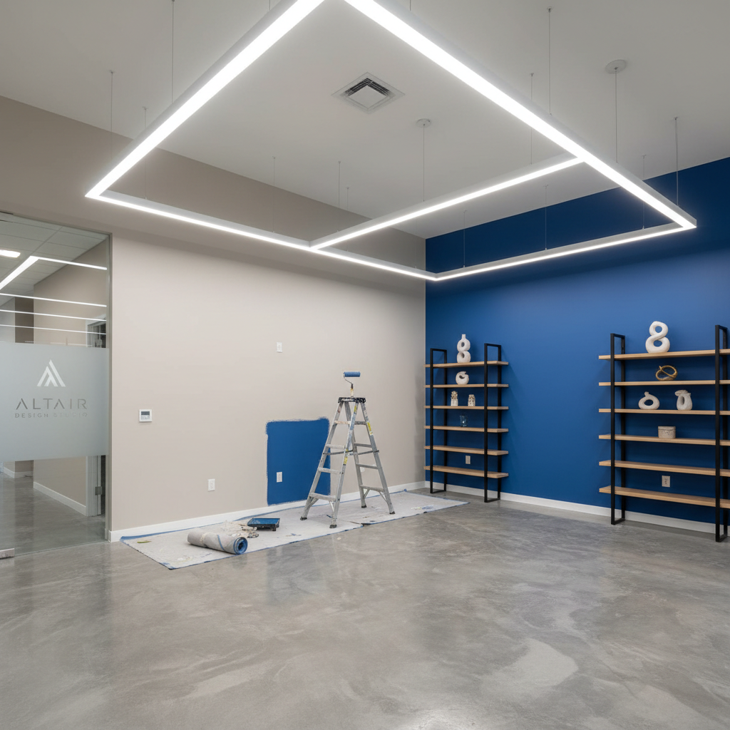 Winter is the perfect season for refreshing commercial interiors and high traffic retail spaces. A bright modern retail interior with freshly painted white walls and contemporary lighting.