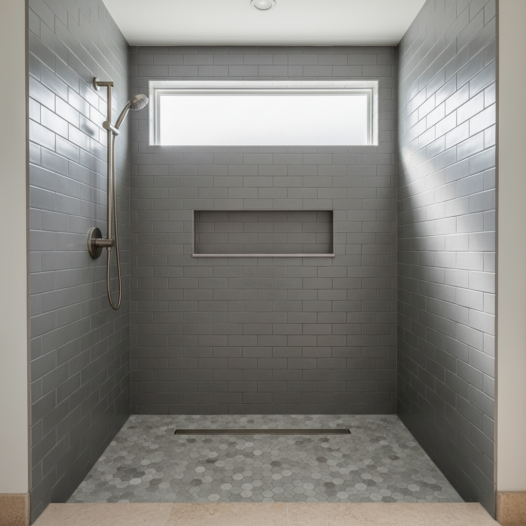 Local labor rates in the Tri-Cities reflect the high demand for skilled trade professionals. A professional tile setter measuring and marking layout lines on a bathroom wall for precision installation.