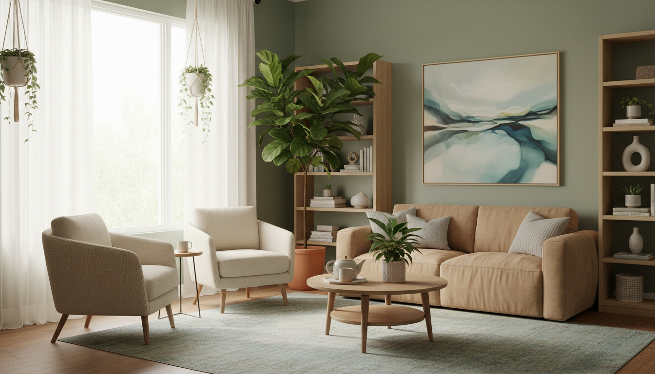 Visualization in therapy begins with safety, space, and an open invitation. A calm and welcoming therapy office with natural light and comfortable seating for clients