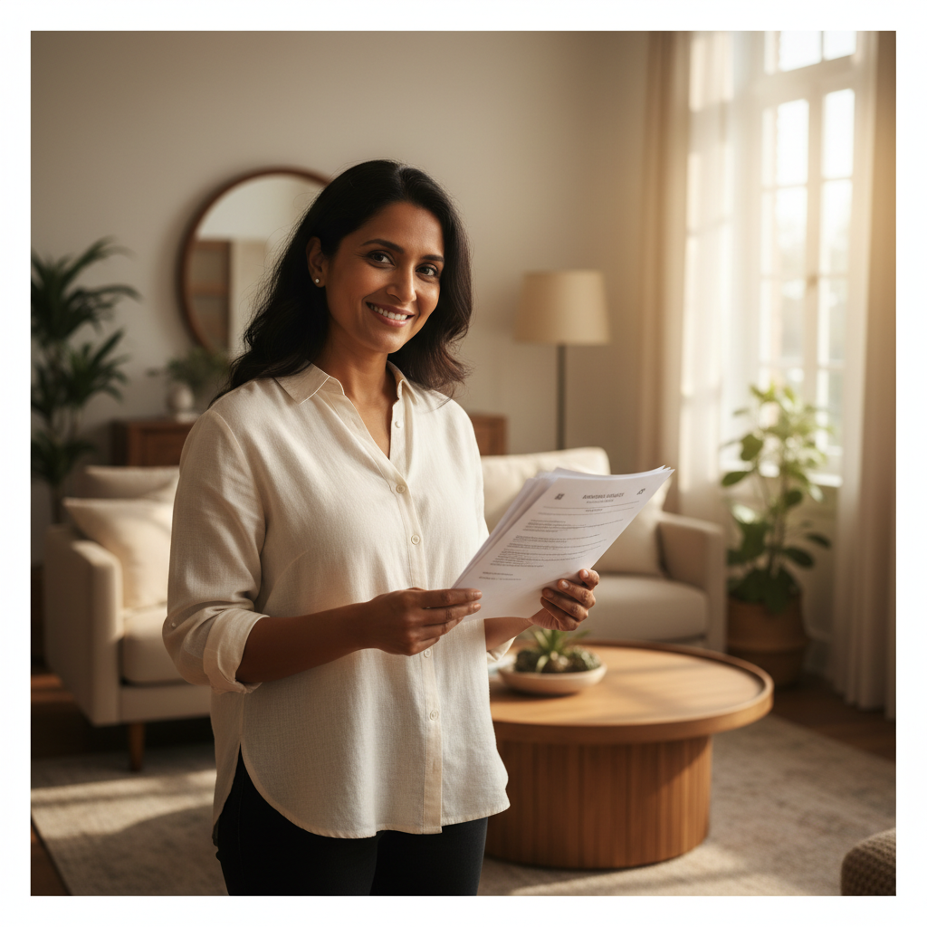 Happy homeowner with paperwork