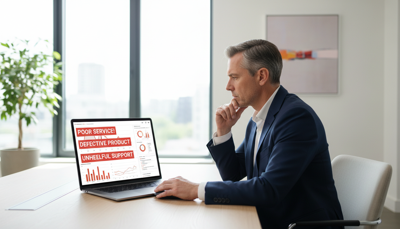 Identifying and mitigating the impact of fake or negative reviews is a top priority for 2026. Visual representation of negative online reviews and the challenges of managing digital feedback.