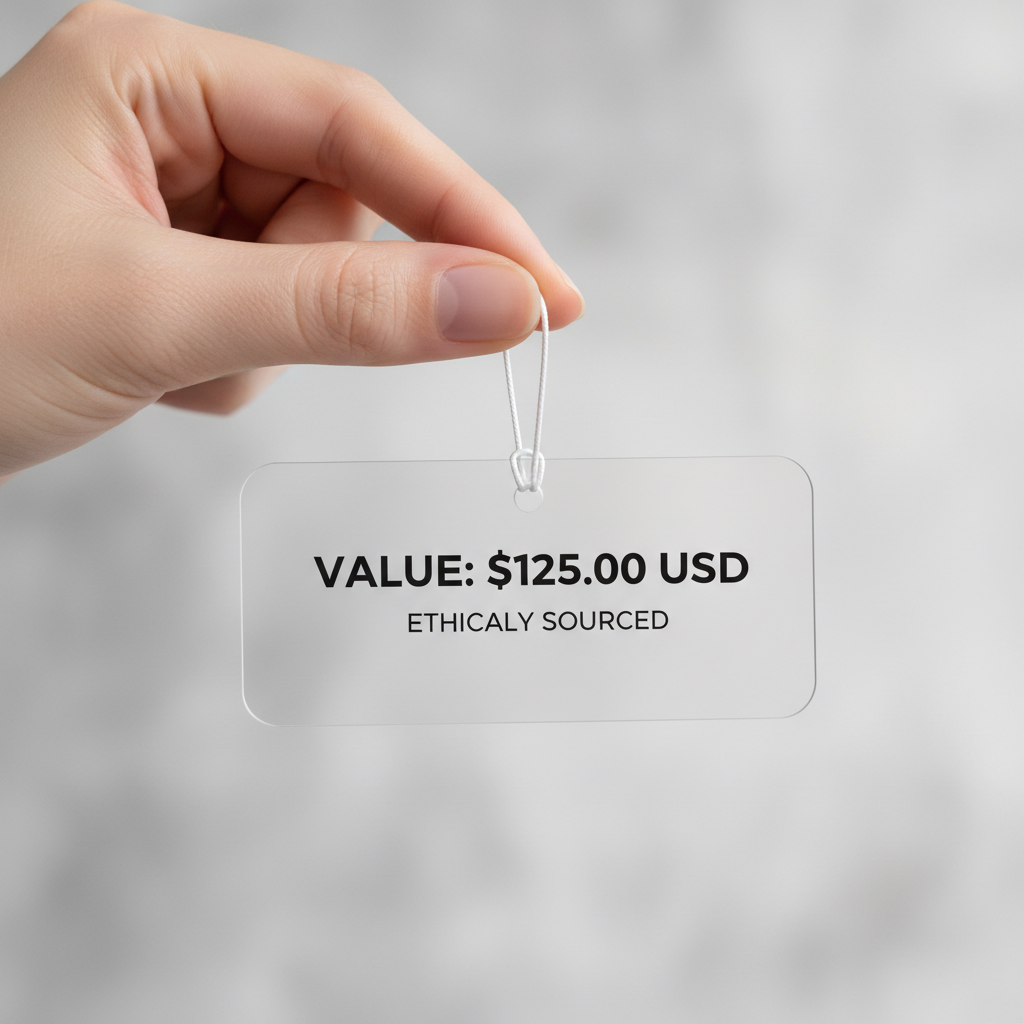 Transparent pricing allows shoppers to make informed decisions on when to save. A clear price tag displayed on a retail product emphasizing transparency and value.