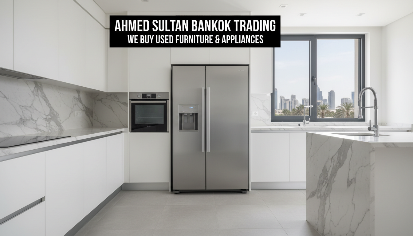 We buy high-quality appliances like refrigerators and washing machines as part of our full house clearance service. A clean stainless steel refrigerator in a modern Doha kitchen, ready for resale during a house clearance