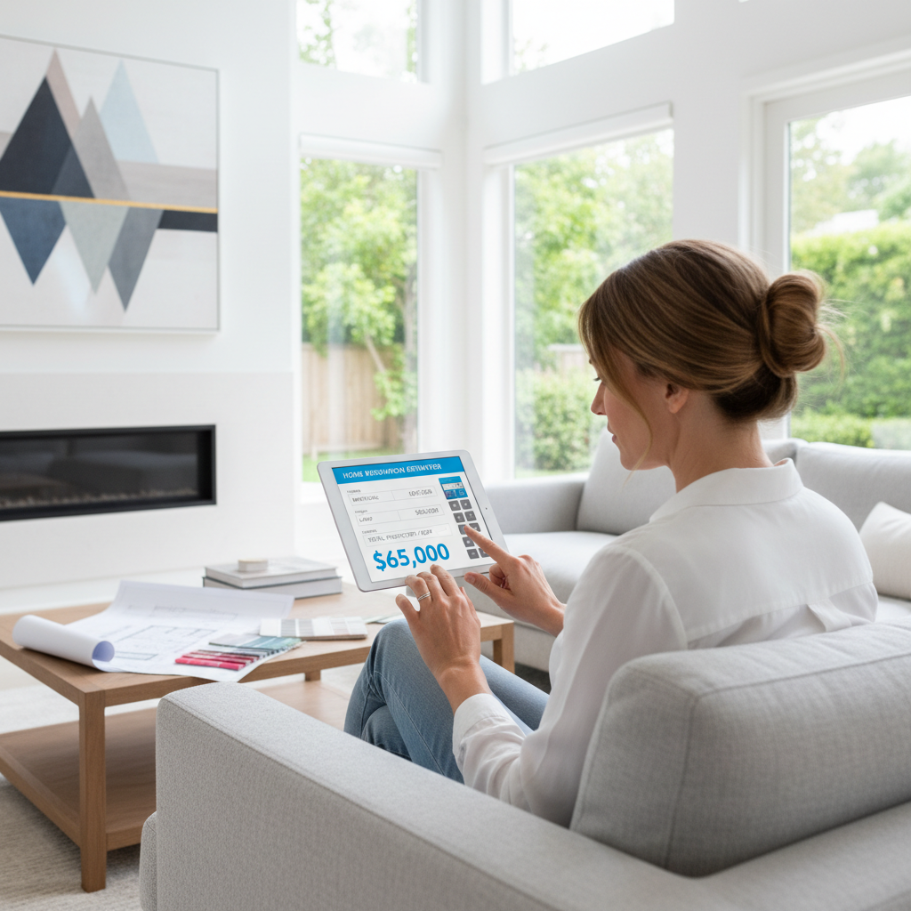 Smart solar choices start with whole-home numbers, not marketing claims. Homeowner using a tablet calculator app to compare home upgrade costs and options
