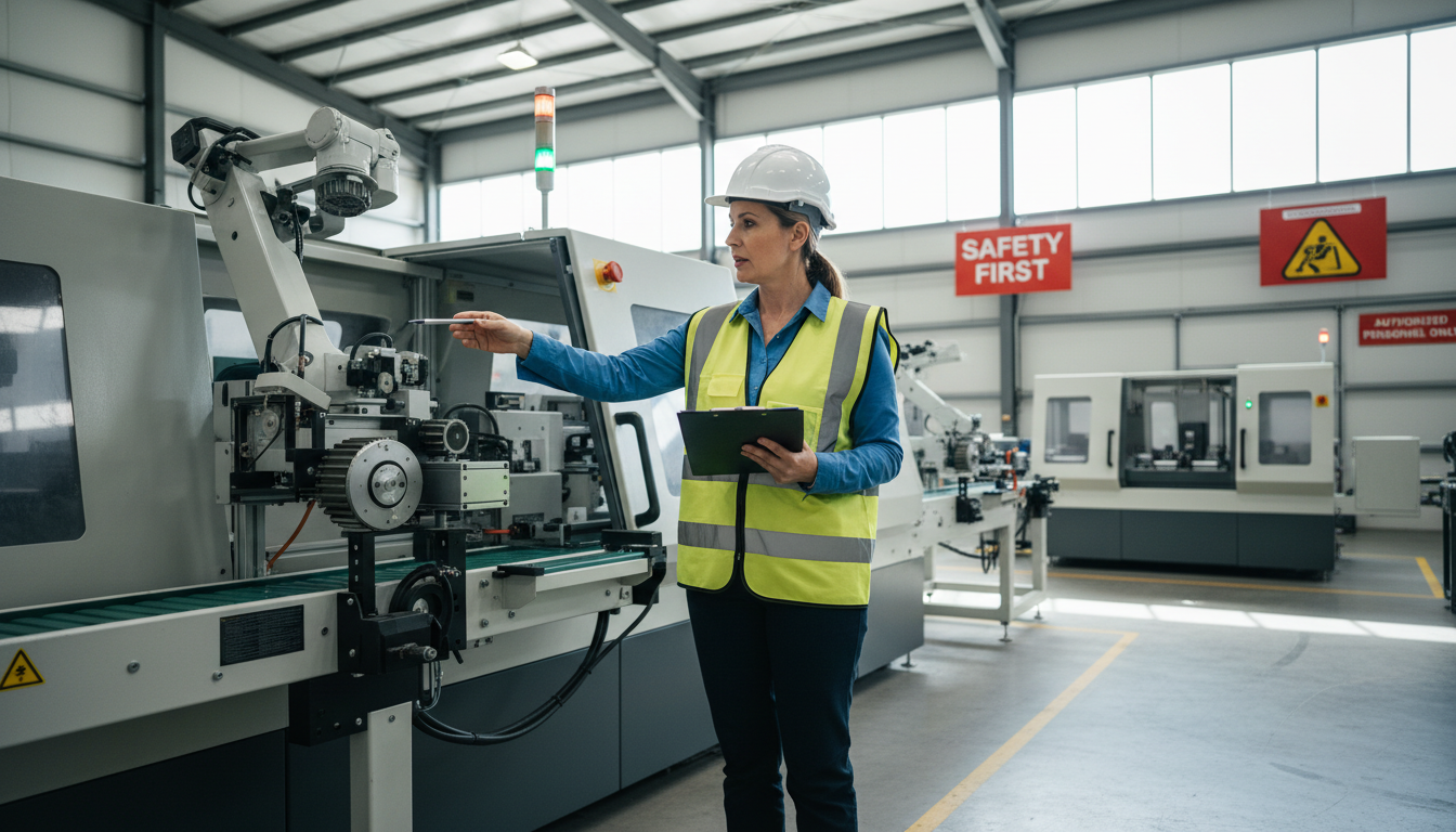 Expert inspections are the foundation of preparing for the 2026 standards overhaul. A professional safety consultant performing a detailed inspection at a facility to ensure regulatory compliance.