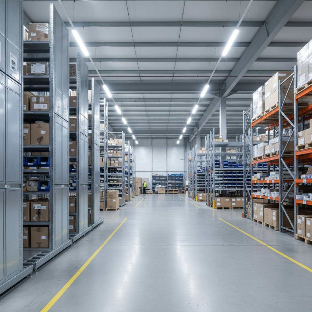 Scalability is key: your warehouse space should adapt as your inventory needs change. Flexible warehouse layout showcasing various storage configurations including shelving and open floor space.