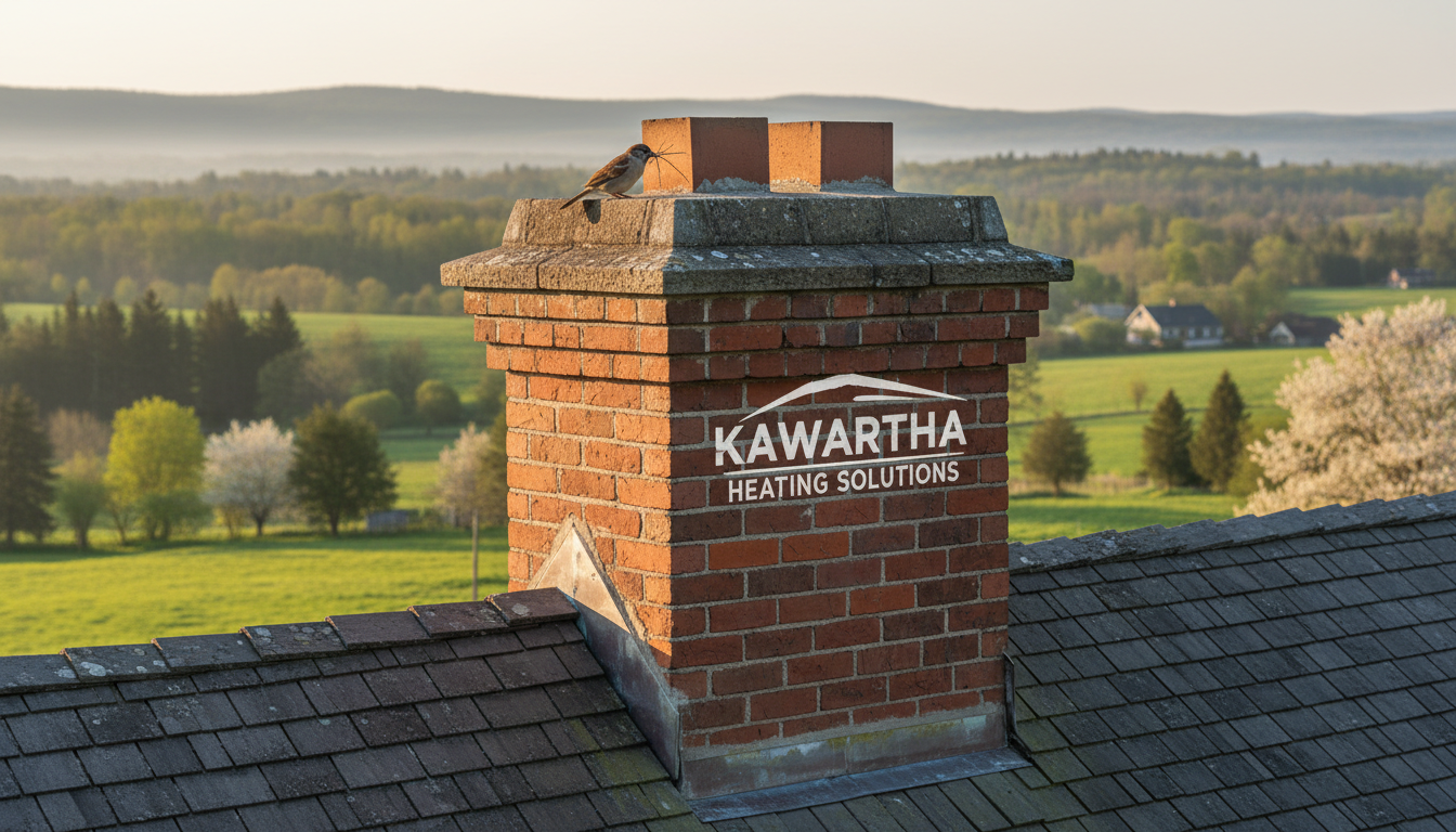 Professional sweeps ensure all obstructions, including bird nests, are safely removed before your first fire. A professional chimney sweep technician using specialized brushes to clear debris and nests from a chimney flue.