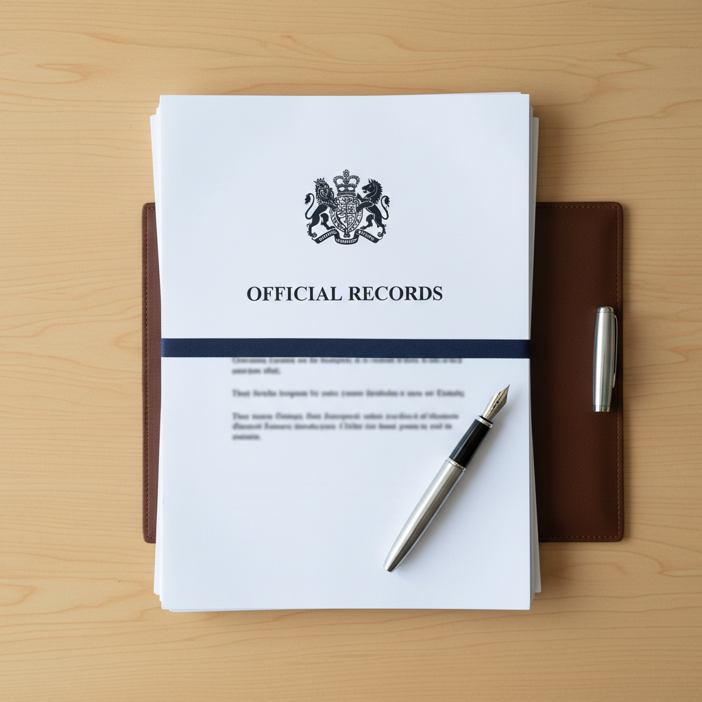 Rigorous specification checks are the final step in a successful furniture acquisition. A stack of official procurement documents and a pen on a clean office desk.