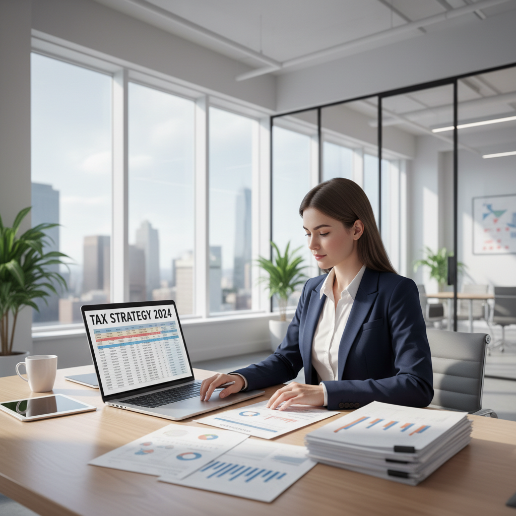 Layered financial architecture separates clinical revenue from protected personal wealth. Professional accountant analyzing financial documents and tax strategy on a laptop in a bright modern office