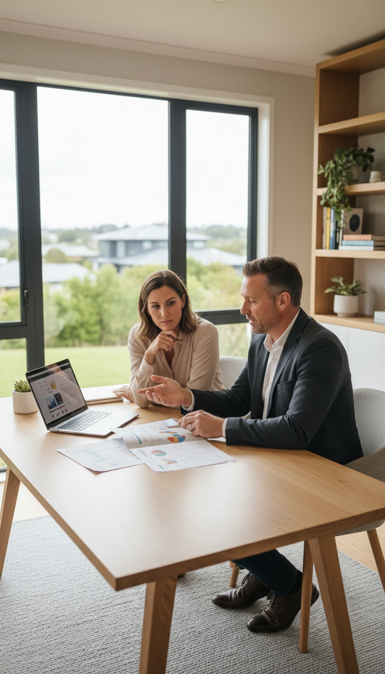 Real estate agent discussing property appraisal with homeowner