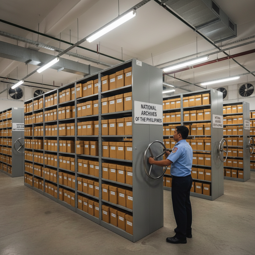 Mobile compactors provide high-density storage solutions that optimize floor area in ecozone offices. A person operating a manual mobile compactor handwheel in a professional storage archive room.