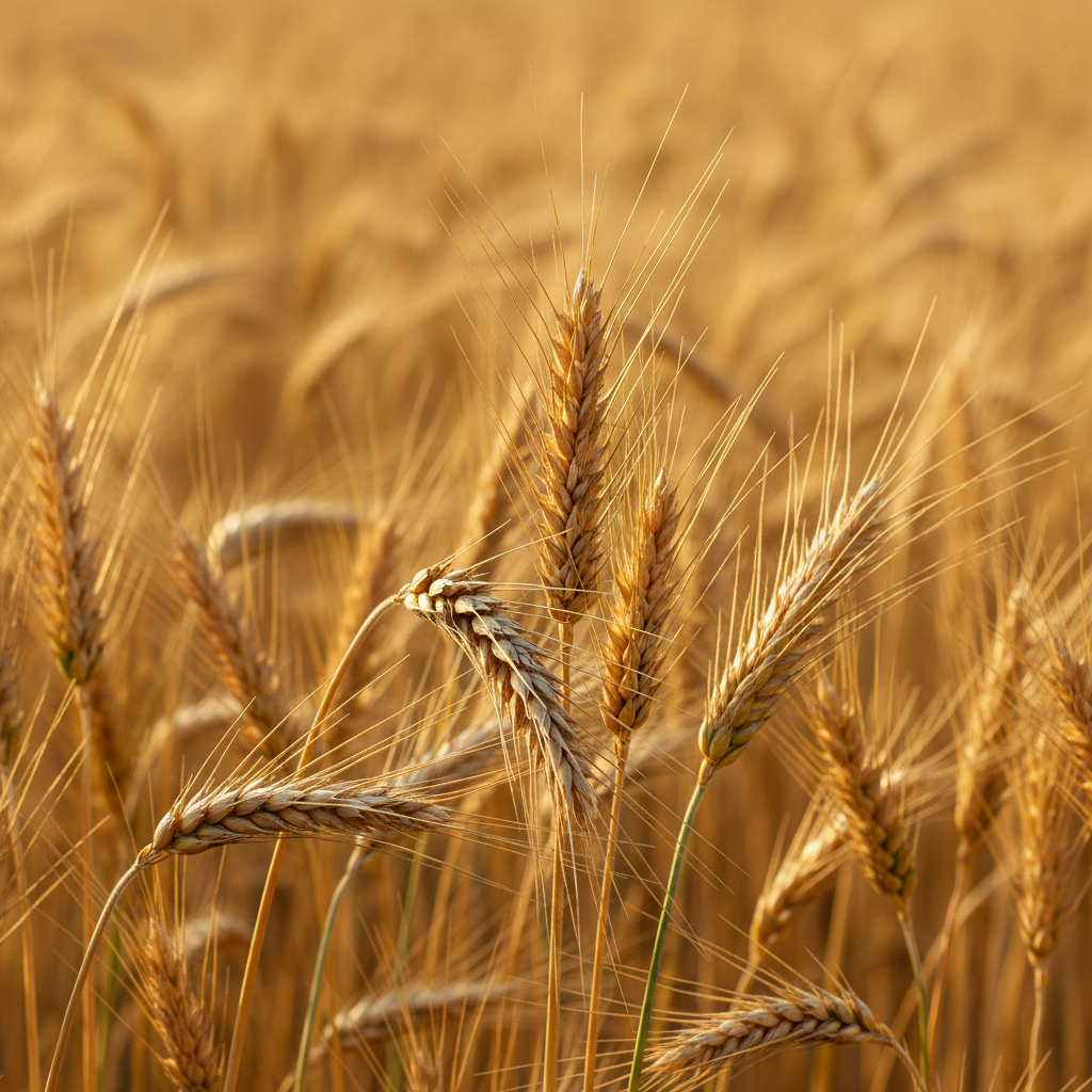 Small grains are essential for sustainable crop rotations in Northern Utah dryland systems. Close-up of mature grain heads ready for harvest, highlighting the quality of dryland small grains.