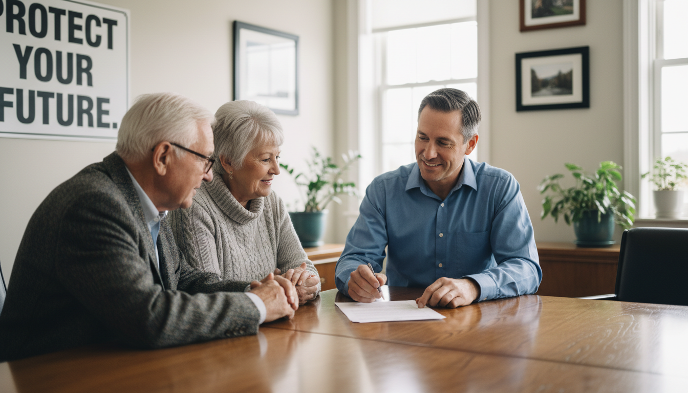 We help you compare standalone drug plans versus Medicare Advantage options side-by-side. An insurance advisor pointing at documents while explaining plan options to an older couple.