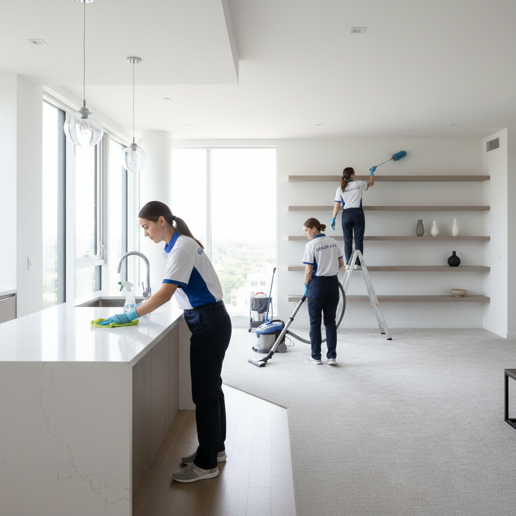 Coordinated cleaning and repair services ensure a seamless transition for property owners and tenants alike. A clean and organized room after a professional move out deep clean service in a modern flat.