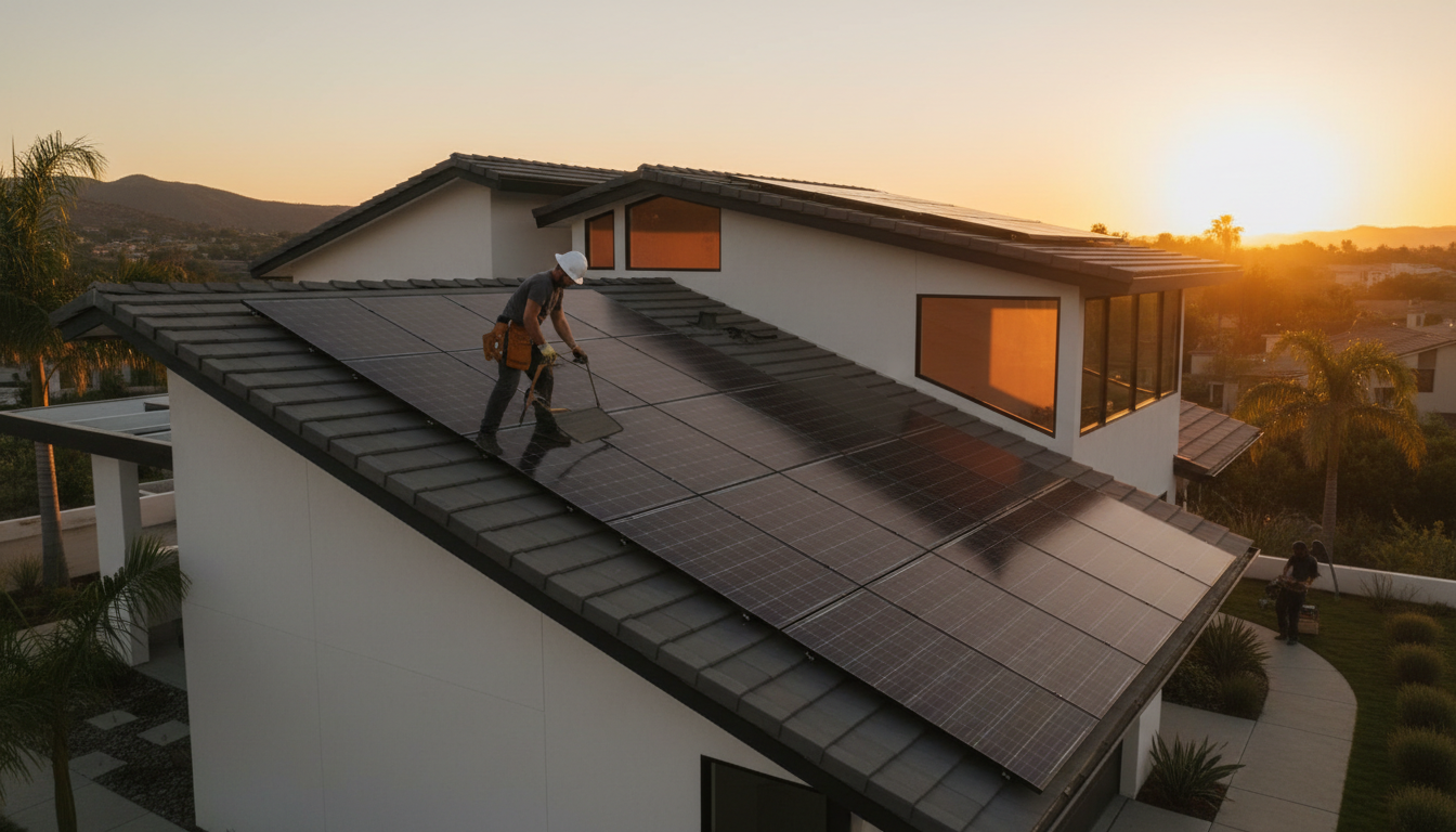Panel choice should match roof space, shade and long-term goals. Contractor installing rooftop solar panels on a modern house during a residential project