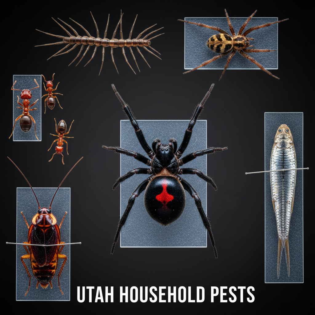 Accurate identification is the first step in effective spider management. Extreme macro photography of common Utah household pests showing identifying features and anatomical details.