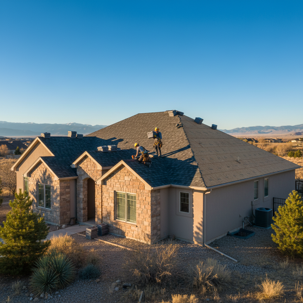Professional installation of architectural shingles ensures maximum wind and weather resistance. Roofing team installing fresh asphalt shingles on a residential Utah home.