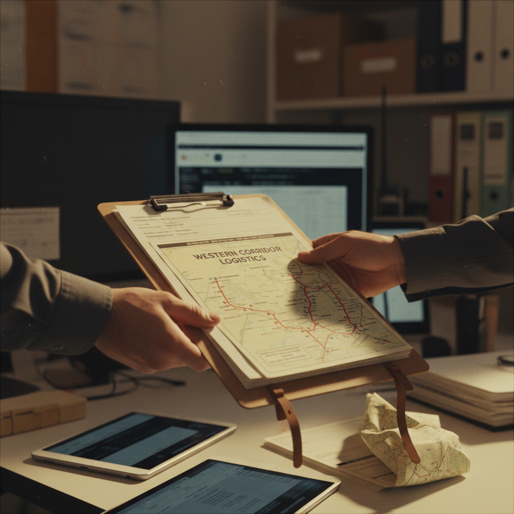 Navigating rural Utah requires precise planning and a deep understanding of local geography. Close up of hands holding a logistics clipboard with a rural route map and manifest in warm morning light.