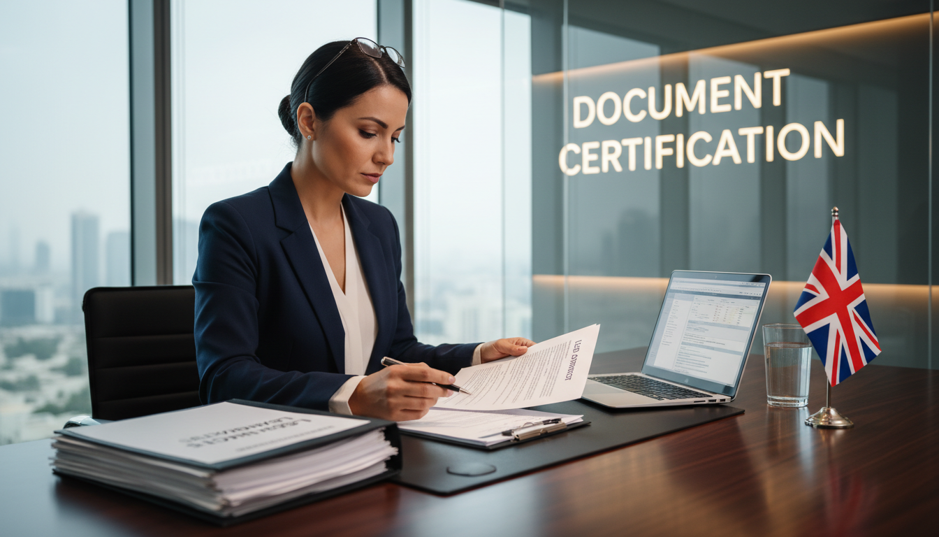 UK-qualified solicitor in Dubai reviewing legal documents