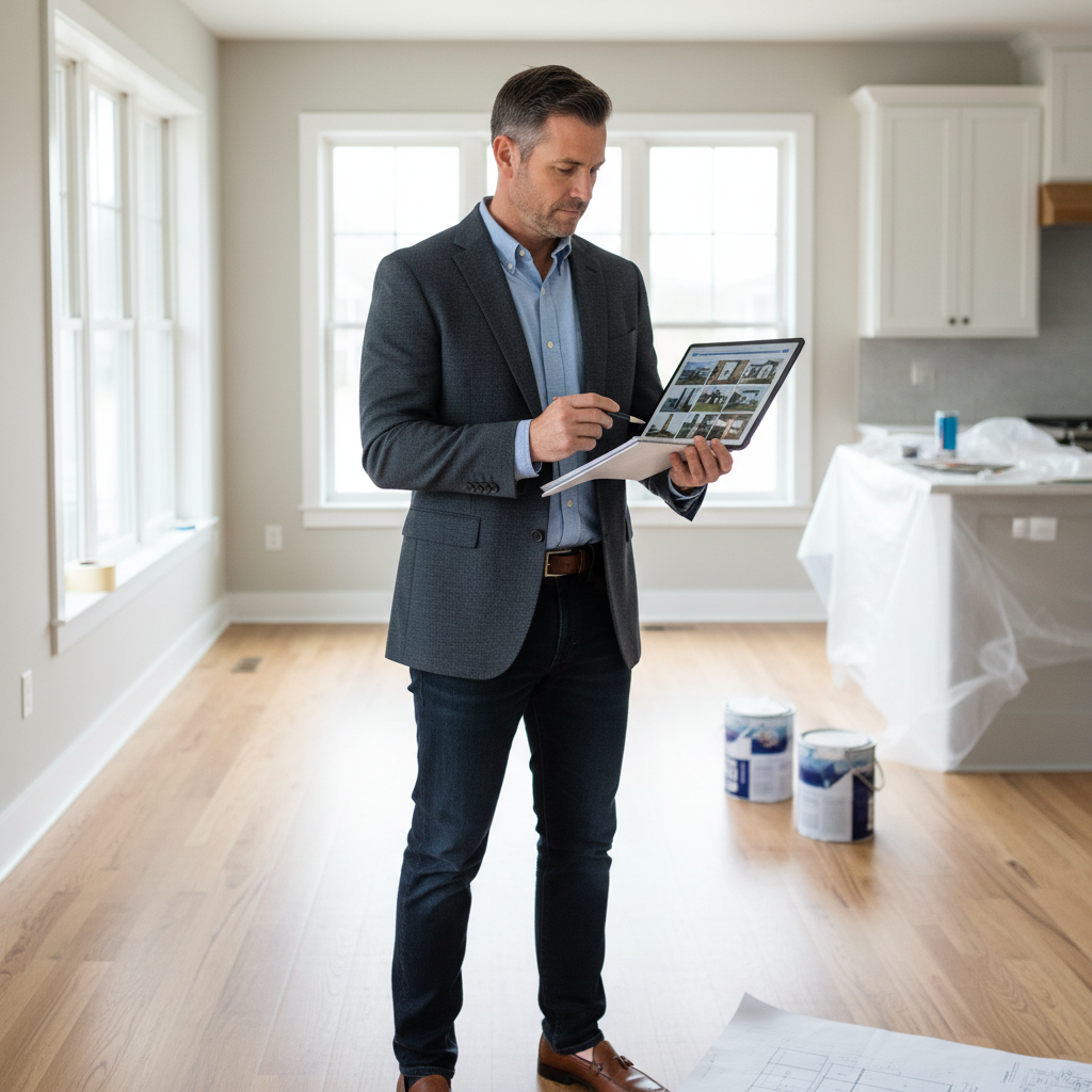 Accurate underwriting begins with understanding the specific assessment history of a property. Investor reviewing property details and tax notes on a tablet inside a renovated Milwaukee home.