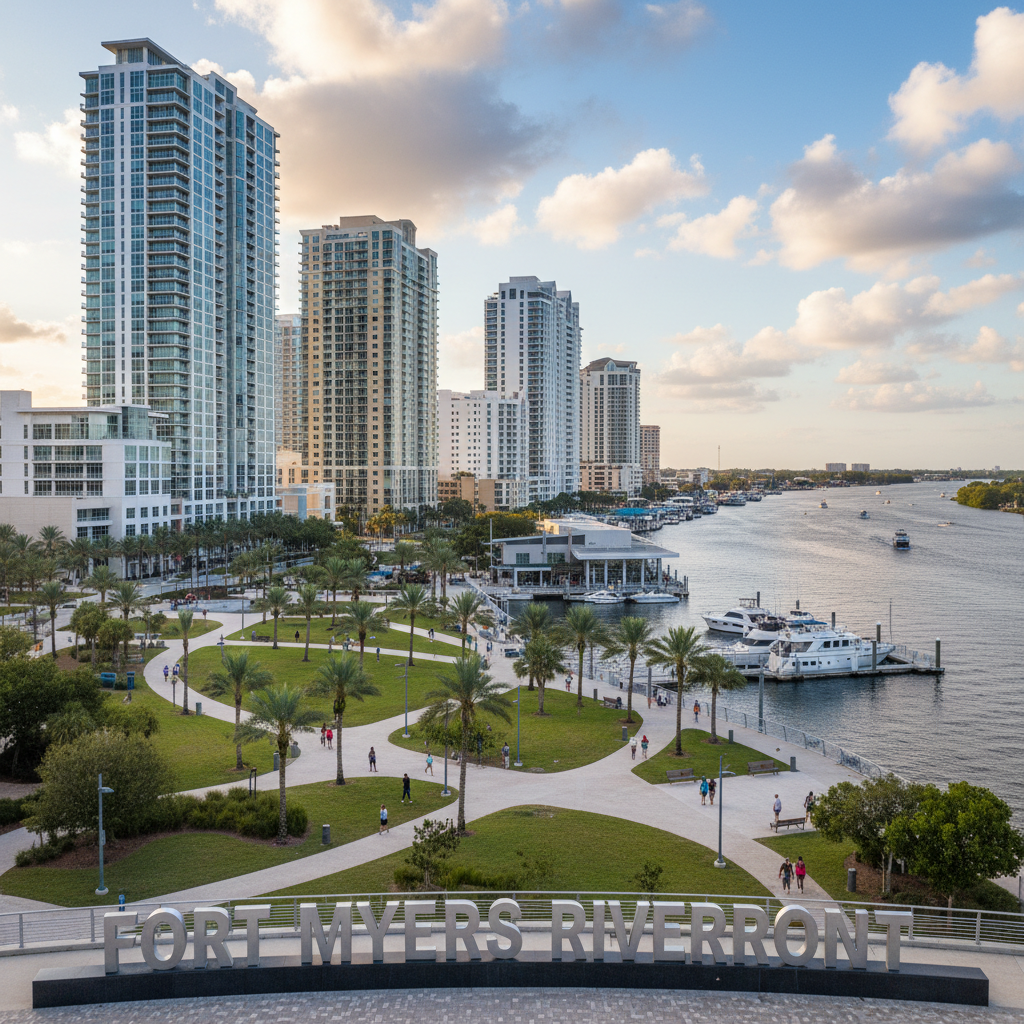 Southwest Florida patients deserve primary care that fits their community and lifestyle. Fort Myers riverfront downtown with modern buildings and waterfront parks along the Caloosahatchee River