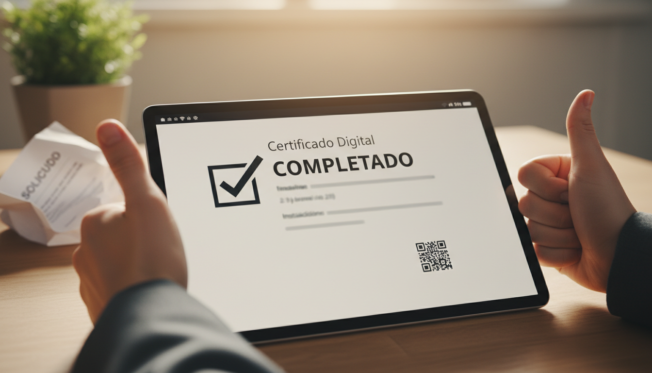 El justificante profesional te permite circular legalmente desde el primer día de tramitación. Documento justificante de transferencia de vehículo en pantalla de tablet con fondo de oficina profesional
