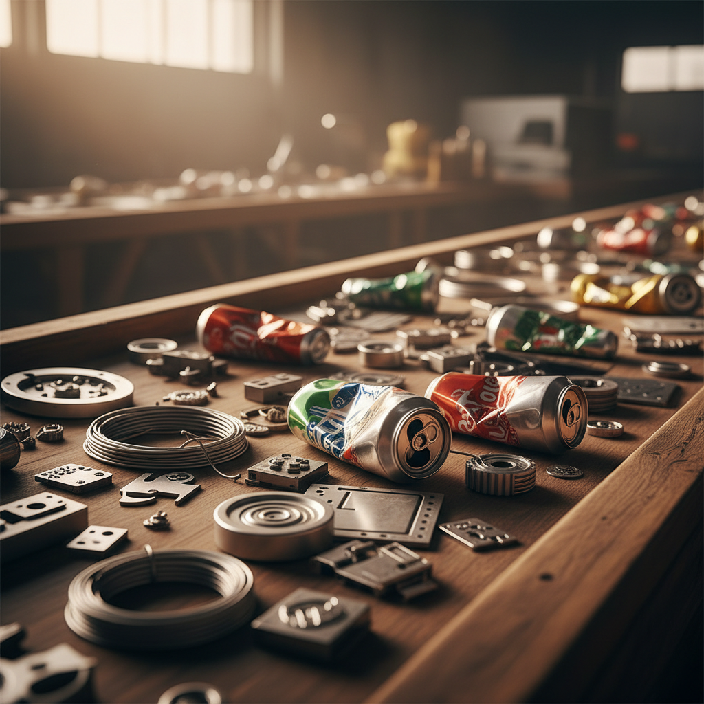 Metal recycling is highly efficient when materials are properly sorted and cleaned. Close up of sorted aluminum cans and metal scraps on a sorting line.