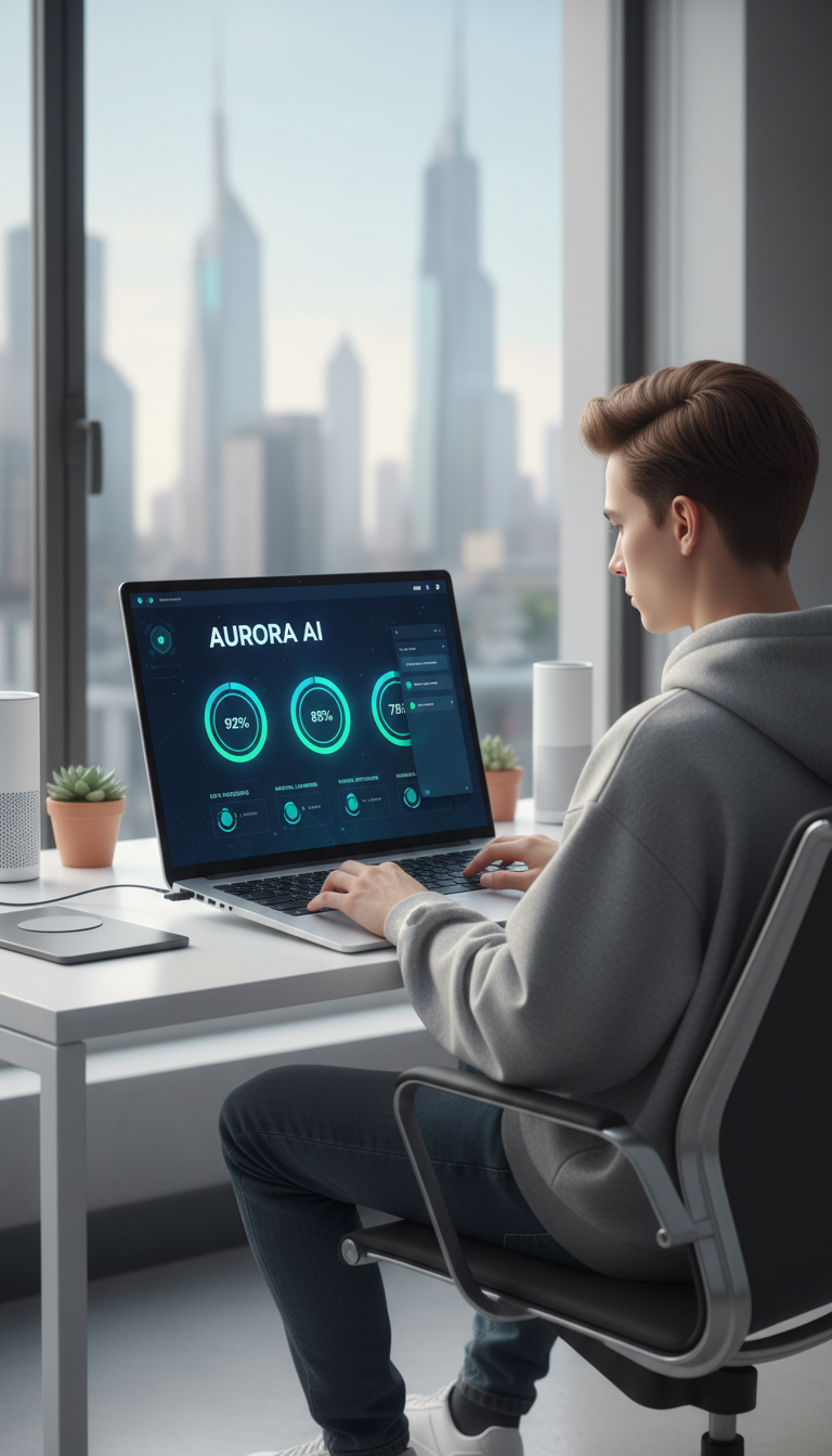 Choosing the right AI builder is the foundation of your digital presence. A business professional using a laptop with an AI website builder dashboard interface in a modern office.
