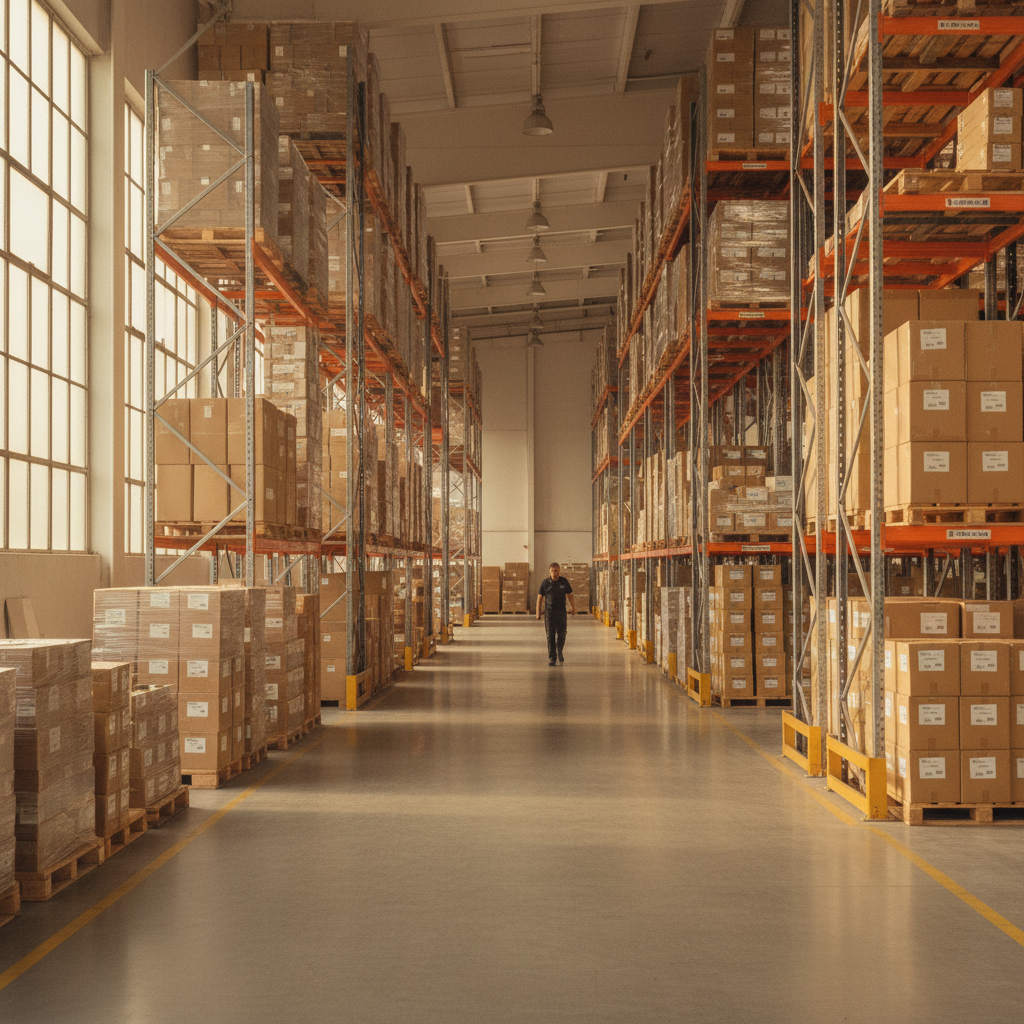 Efficient storage systems in Utah warehouses reduce picking times and expedited shipping needs. Organized warehouse interior with tall metal shelving units and natural light streaming through windows.