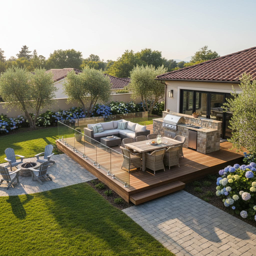 Structural additions like decks often require specific permits to ensure safety and code compliance. A newly completed residential wooden deck addition highlighting quality craftsmanship and safety standards.