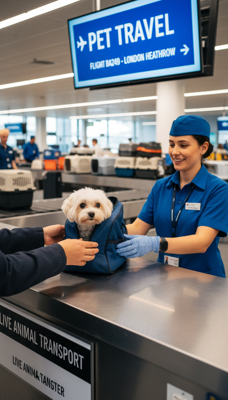 Small dog handed to airline staff at cargo counter