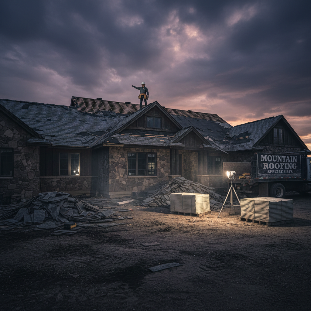 Replacing a roof is a significant investment, but choosing the right material depends on your long term goals for the property. A wide shot of a house with old roofing being stripped and new materials staged on the property during a replacement project.