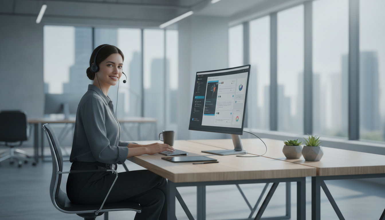 Globalseoshop provides dedicated support to ensure your verified account remains secure. Customer support representative with a headset working at a modern desk in a professional office.
