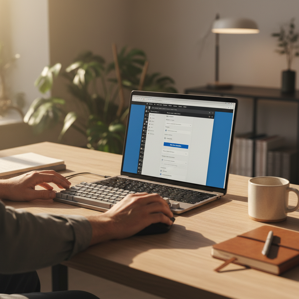 Shared hosting is often the perfect starting point for WordPress users and small businesses. Close up of a developer's hands using a laptop to manage a WordPress dashboard in a bright workspace.